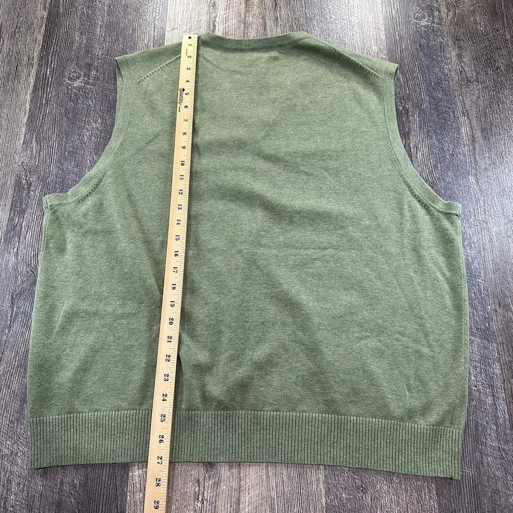 Lands End Sweater Vest Mens XL Green 100% Supima Cotton Pullover Preppy Academia